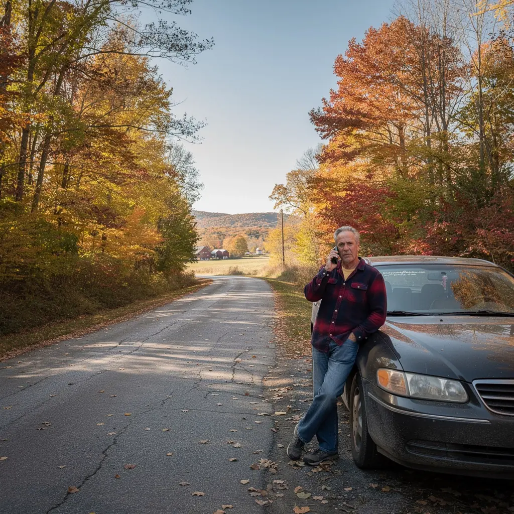 Водитель, получающий помощь от службы поддержки